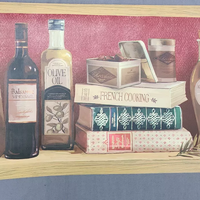 York Wallcoverings Wooden Shelf Recipe Books Olive Oil Candy Boxes Wallpaper Border