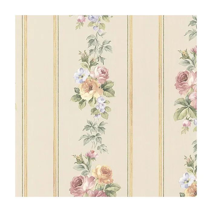 Small Rose Stripe Wallpaper Beige, Pink, Yellow, Light Blue Norwall Wallcovering CN24640