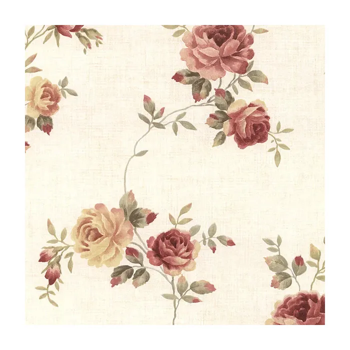 Rose Trail Wallpaper Yellow, Red, Green, Beige Norwall Wallcovering CN26564