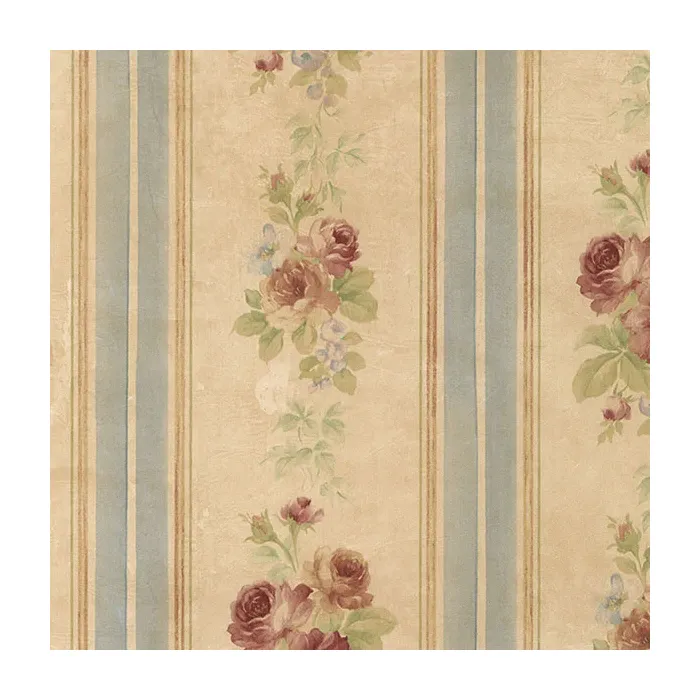 Small Rose Stripe Wallpaper Beige, Red, Blue, Green Norwall Wallcovering CN26573