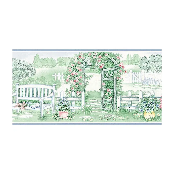Garden Gate Wallpaper Border Blue, Green, Pink Norwall Wallcovering CN73861