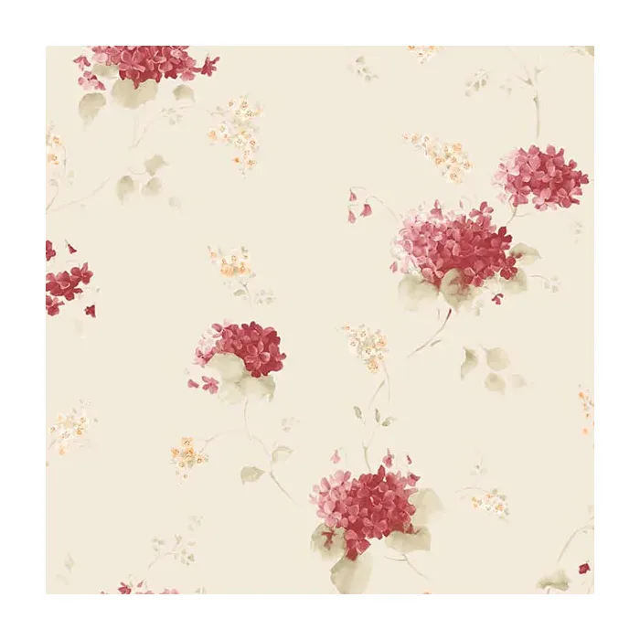 Hortensia Trail Wallpaper Red, Green, Cream Norwall Wallcovering CO25908
