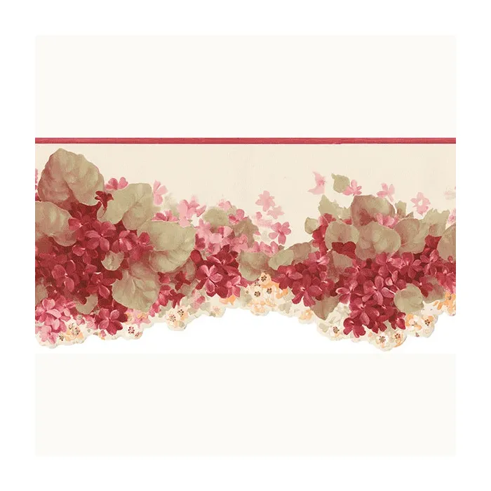 Hortensia Wallpaper Border Red, Green, Cream Norwall Wallcovering CO77197DC
