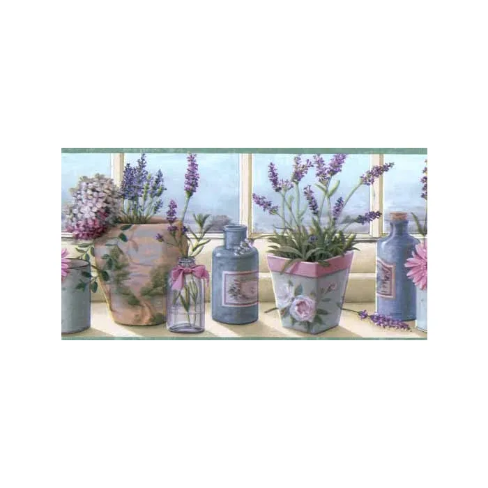 Glass Bottle and Cut Flowers Wall Paper Borde