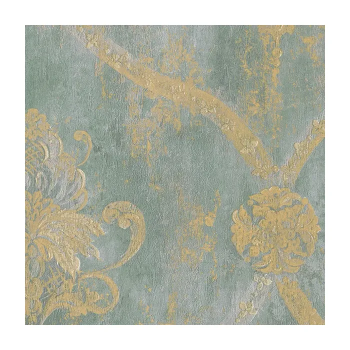 Regal Damask Wallpaper Metallic Gold, Aqua, Blue Norwall Wallcovering CS27331