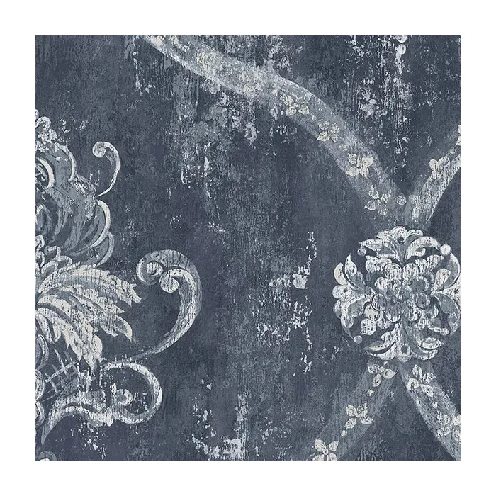 Regal Damask Wallpaper Blue, Metallic Silver Norwall Wallcovering CS35601