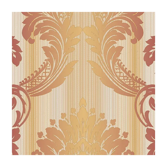 String Damask Wallpaper Red, Orange, Metallic Gold Norwall Wallcovering CS35604