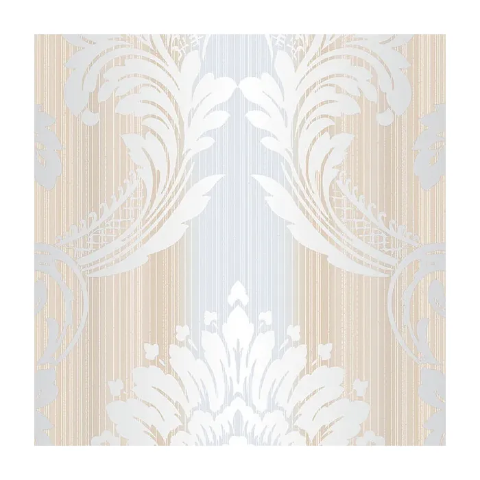 String Damask Wallpaper Cream, Beige, Metallic Silver Norwall Wallcovering CS35607