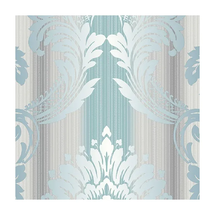 String Damask Wallpaper Teal, Grey, Silver Norwall Wallcovering CS35608