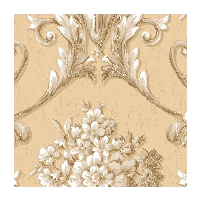 Floral Damask Wallpaper Beige, Cream, Metallic Gold Norwall Wallcovering CS35620