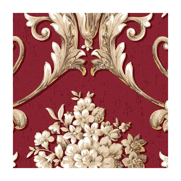 Floral Damask Wallpaper Red, Metallic Gold Norwall Wallcovering CS35622