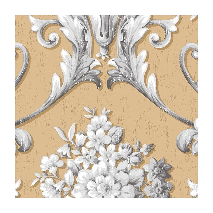 Floral Damask Wallpaper Metallic Gold, Grey Norwall Wallcovering CS35623
