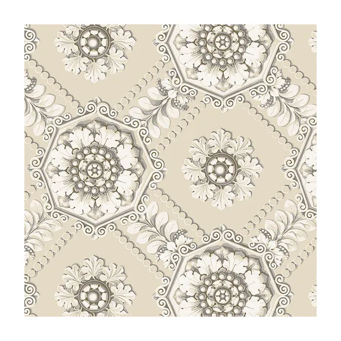 Medallion Wallpaper Cream, Beige, Metallic Silver Norwall Wallcovering CS35628