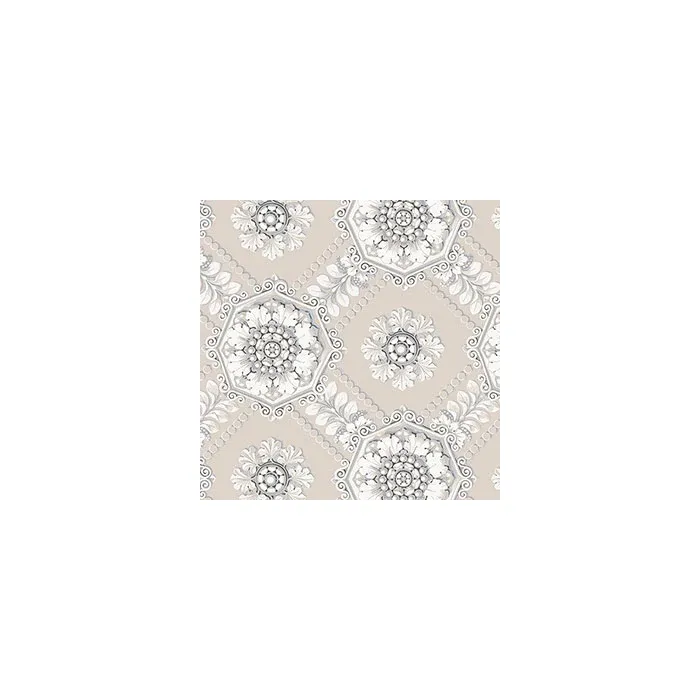 Medallion Wallpaper Beige, Metallic Silver Norwall Wallcovering CS35629