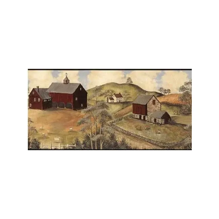 Primitive Country Scene Wallpaper Border