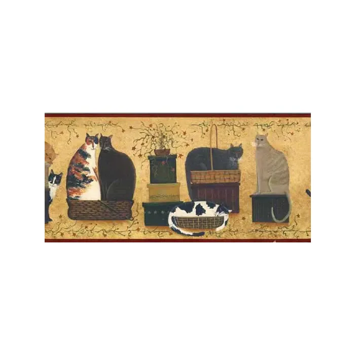 Burgundy Comfortable Cat Wallpaper Border