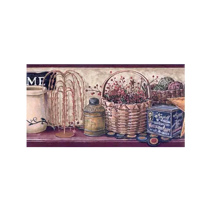 Country Shelf Burgundy Wallpaper Border