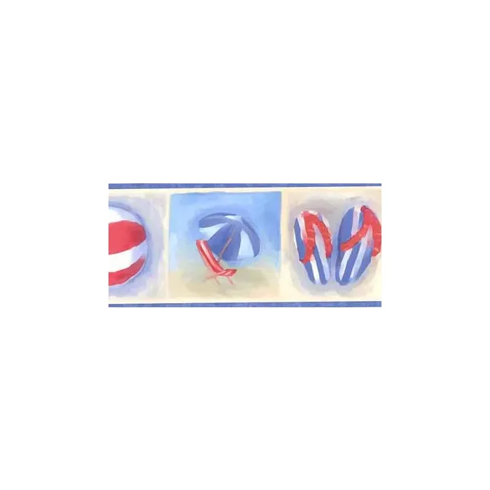 Blue Beach Scene Wallpaper Border - Chesapeake CW3217B