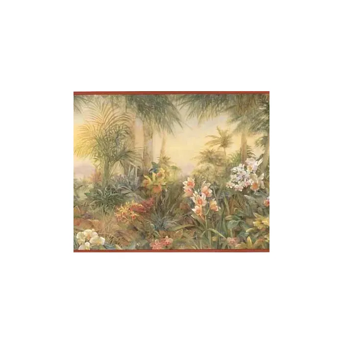 Mix of Tropical Flowers Wallpaper Border