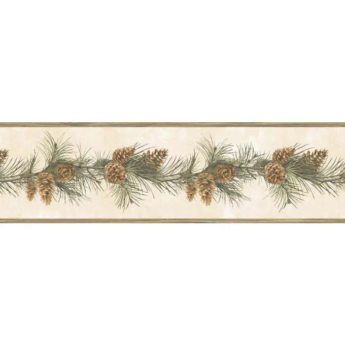 Fleming Cream Pine Boughs Trail Wallpaper Border Chesapeake BBC48402B