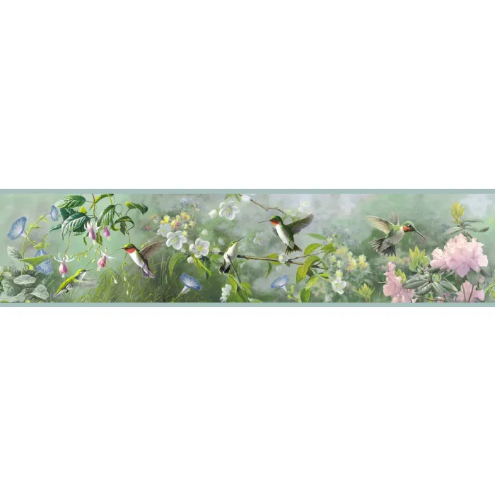 Ruby Green Hummingbird Garden Wallpaper Border Chesapeake BBC48531B