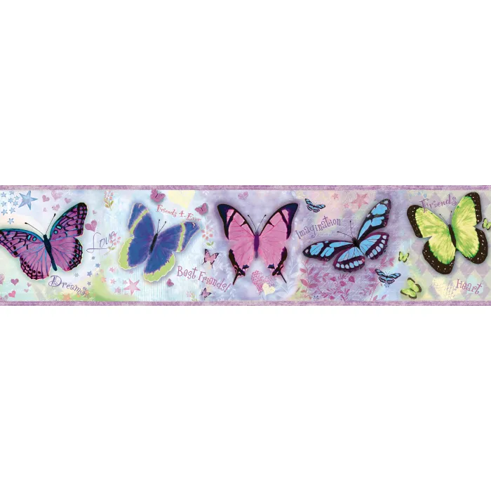 Kingston Purple Bff Butterflies Toss Wallpaper Border Chesapeake BBC94062B