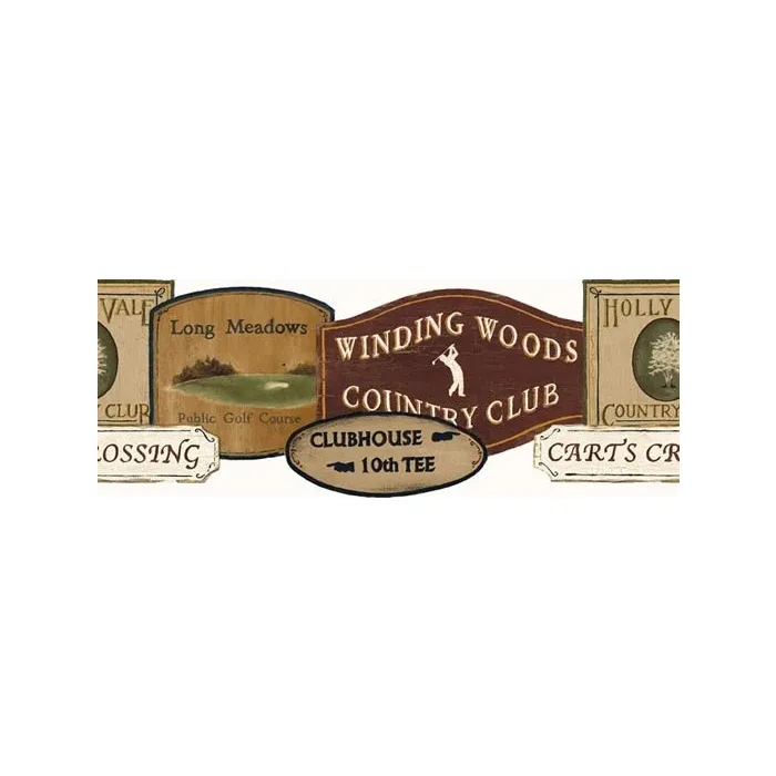 Country Club Golf Sign Wallpaper Border