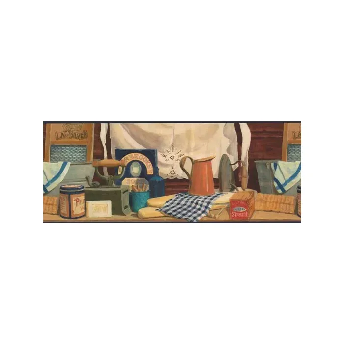 Blue Old Fashion Laundry Wallpaper Border