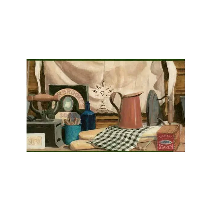 Green Old Fashion Laundry Wallpaper Border