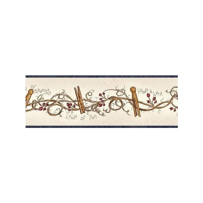 Clothespins and Rosehips Wallpaper Border FAM65041B