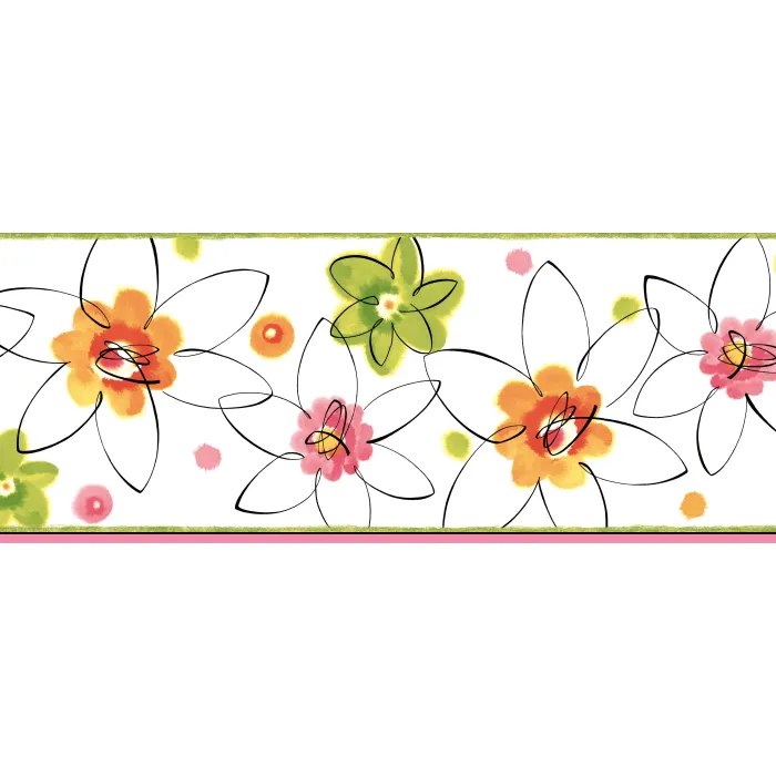 Butterbean Pink Crazy Daisies Toss Wallpaper Border Chesapeake BBC94031B