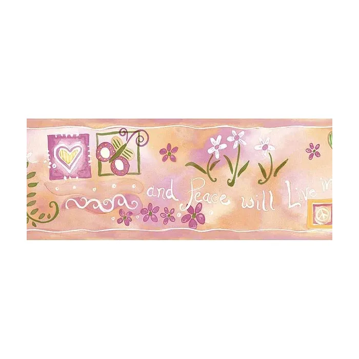 Pink Live in Peace Wallpaper Border FF03093B