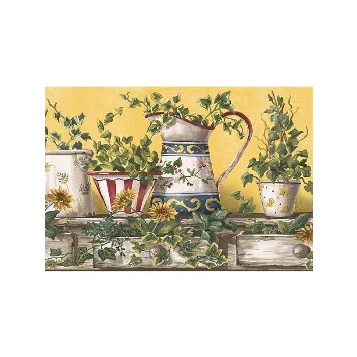 Yellow Ivy Pitcher Wallpaper Border