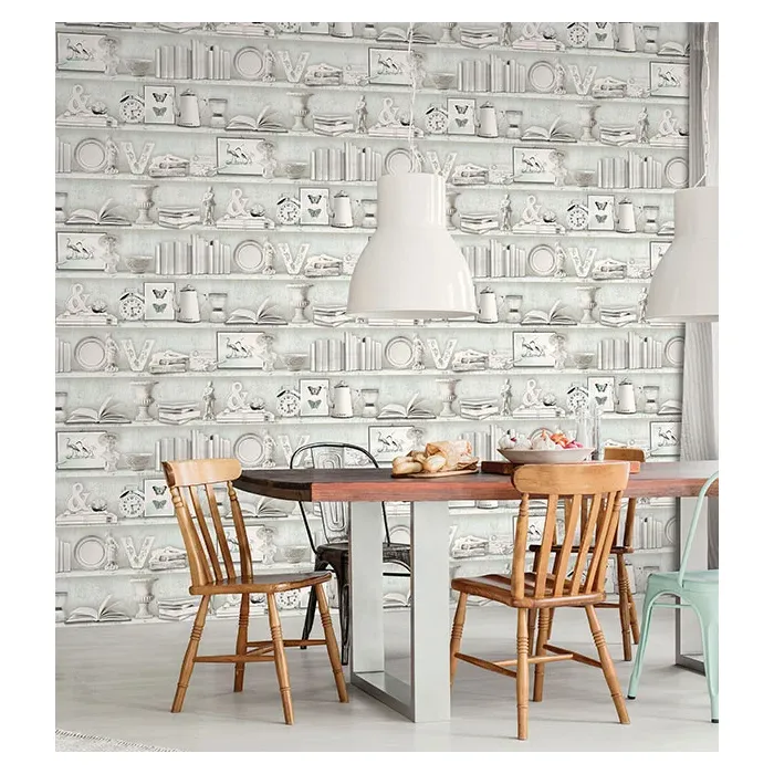Curio Cabinet Wallpaper Blue, Turquoise, Blue Green Norwall Wallcovering FH37506