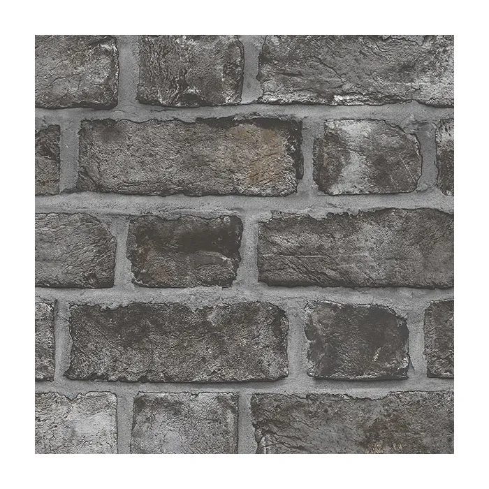 Farmhouse Brick Wallpaper Black, Charcoal, Carbon Norwall Wallcovering FH37519
