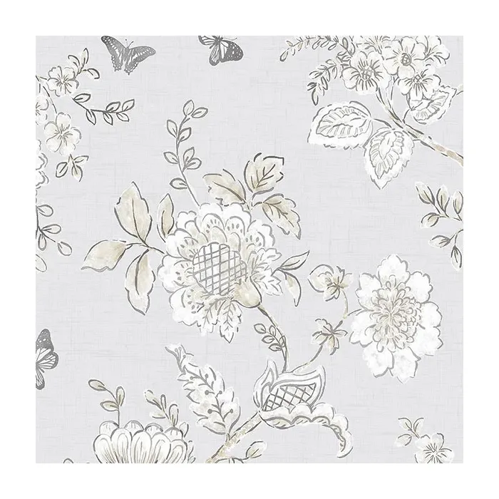 Butterfly Toile Wallpaper Grey, Beige, Dove Norwall Wallcovering FH37538