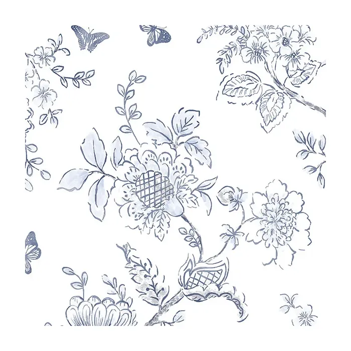 Butterfly Toile Wallpaper Light Blue, Navy Norwall Wallcovering FH37539