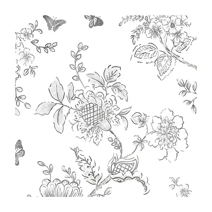 Butterfly Toile Wallpaper Grey, Black, White, Charcoal Norwall Wallcovering FH37540