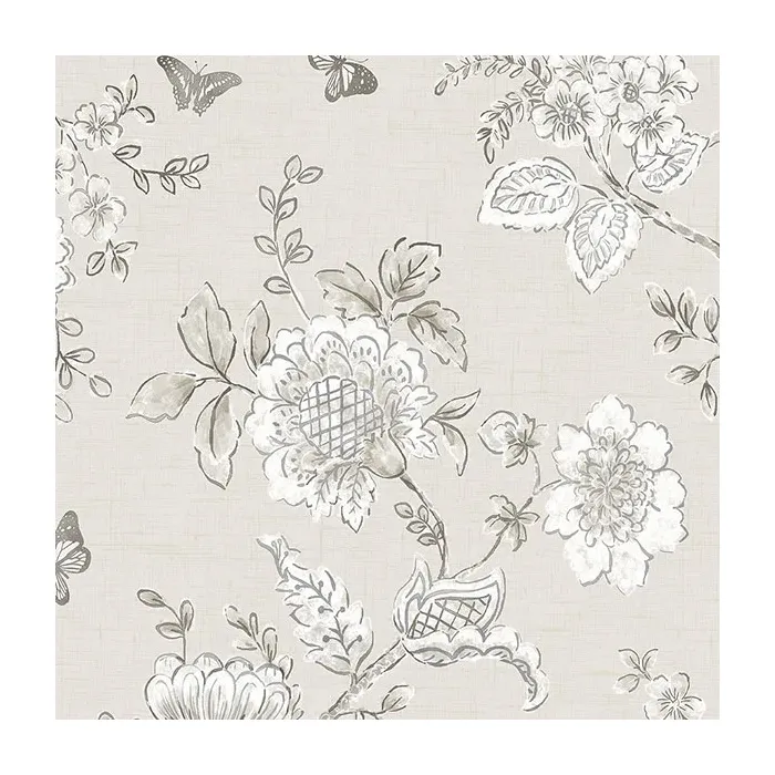 Butterfly Toile Wallpaper Taupe, Grey, Mushroom Norwall Wallcovering FH37541