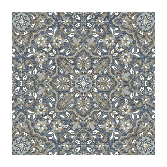 Floral Tile Wallpaper Blue, Metallic Gold, Navy Norwall Wallcovering FH37542