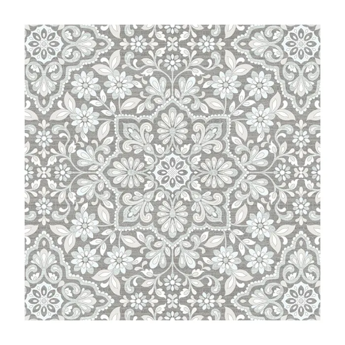 Floral Tile Wallpaper Grey, Blue, Dove, Light Grey Norwall Wallcovering FH37544