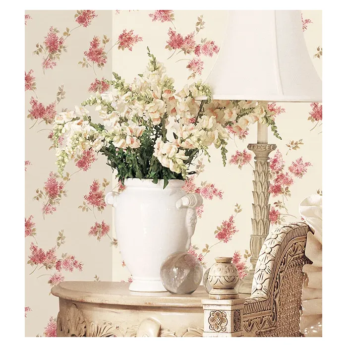 Lilac Sprigs Wallpaper Pink, Red, Cream Norwall Wallcovering FK26935