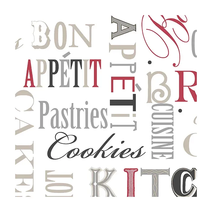 Kitchen Script Wallpaper Red, Beige Silver Norwall Wallcovering FK34413