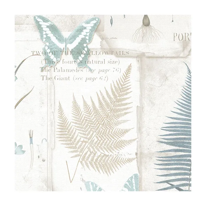 Parchment Ferns Wallpaper Blue, Taupe Norwall Wallcovering FK34414