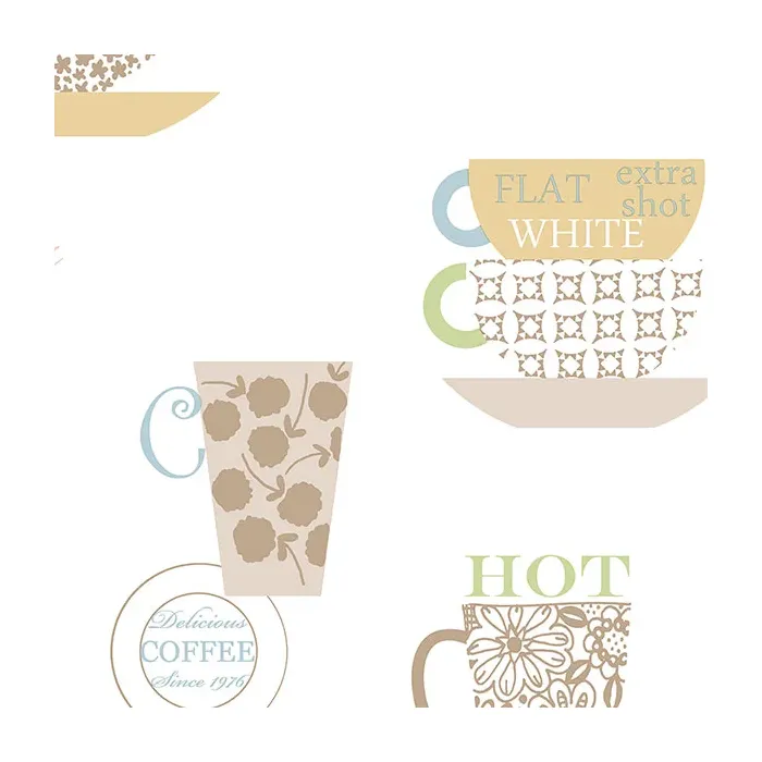 Coffee Time Wallpaper Green, Yellow, Brown, Blue Norwall Wallcovering FK34426