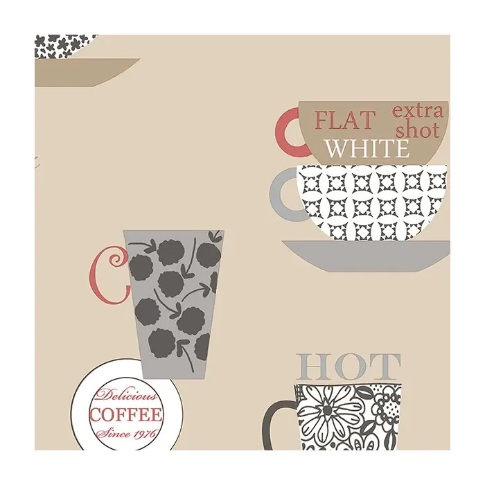 Coffee Time Wallpaper Cream, Black, Red Norwall Wallcovering FK34428
