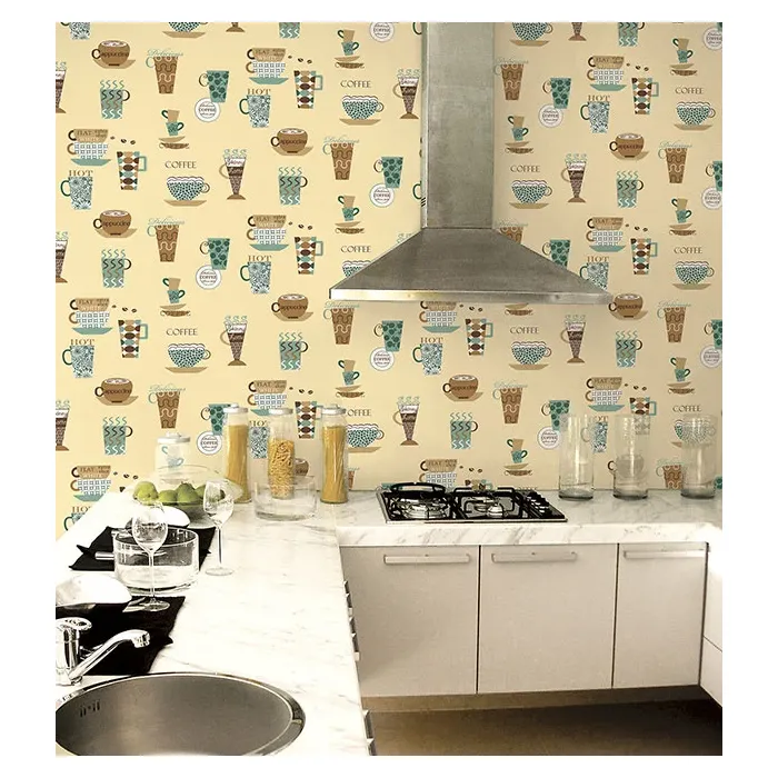 Coffee Time Wallpaper Brown, Teal, Beige Norwall Wallcovering FK34429