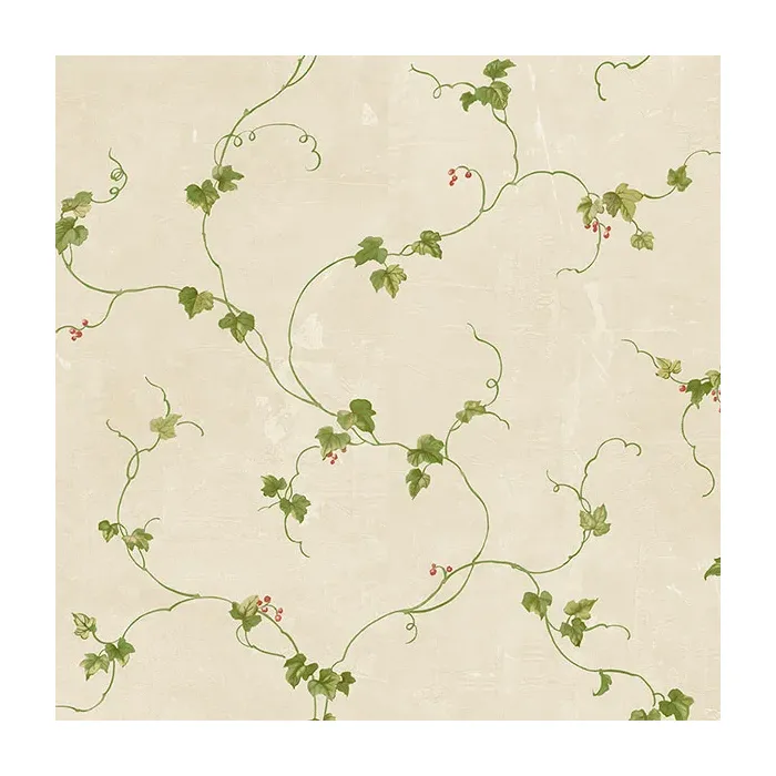 Small Berries Trail Wallpaper Tan, Green, Red Norwall Wallcovering FK34435