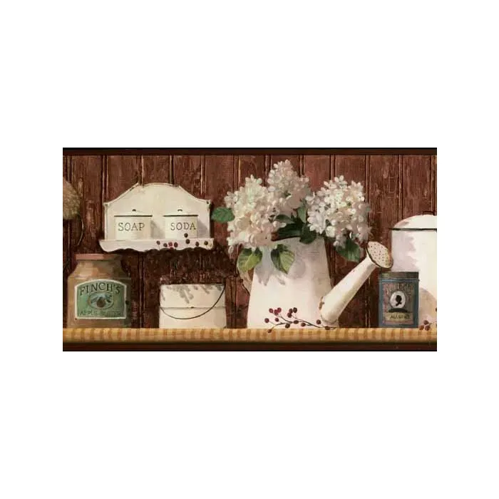 Mustard Check and Country Tins Wallpaper Bord