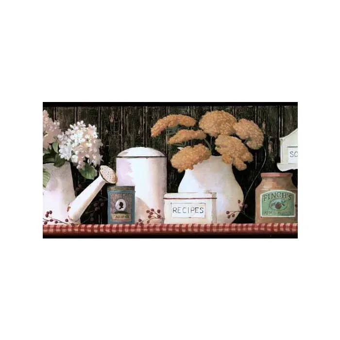 Red Check and Country Tins Wallpaper Border